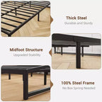 Estructura de cama de metal, estructura de cama tipo plataforma con diseño arqueado, listones de soporte resistentes de alta capacidad, base de colchón robusta, fácil montaje, no necesita somier
