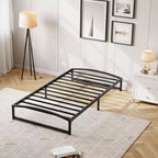 Estructura de cama de metal, estructura de cama tipo plataforma con diseño arqueado, listones de soporte resistentes de alta capacidad, base de colchón robusta, fácil montaje, no necesita somier