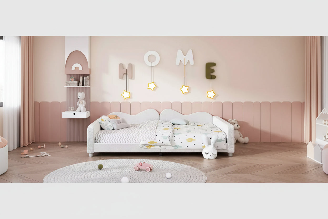 MAYEERTY Full Size Upholstered Bed with Cloud Shaped Backrest for Bedroom White