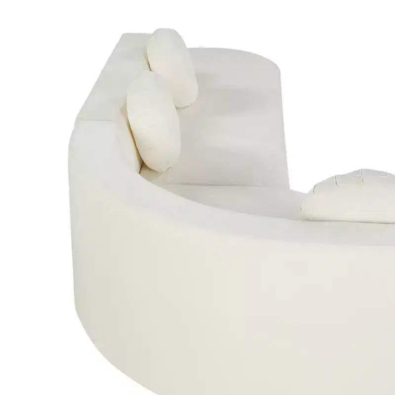 Divano componibile extra large da 310 cm, elegante divano in tessuto con tre cuscini rotondi, schiuma ad alta resilienza