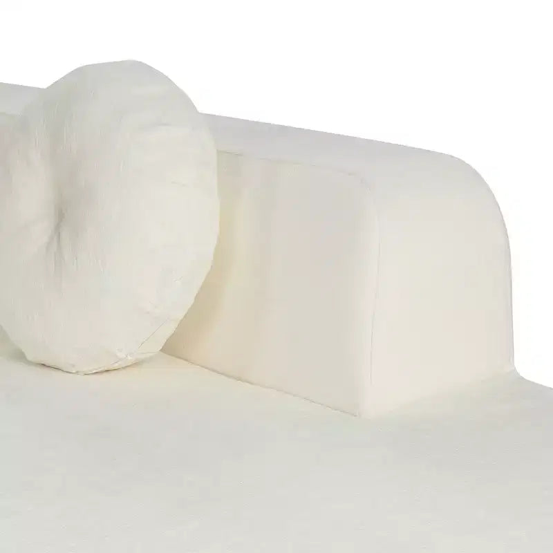 Divano componibile extra large da 310 cm, elegante divano in tessuto con tre cuscini rotondi, schiuma ad alta resilienza