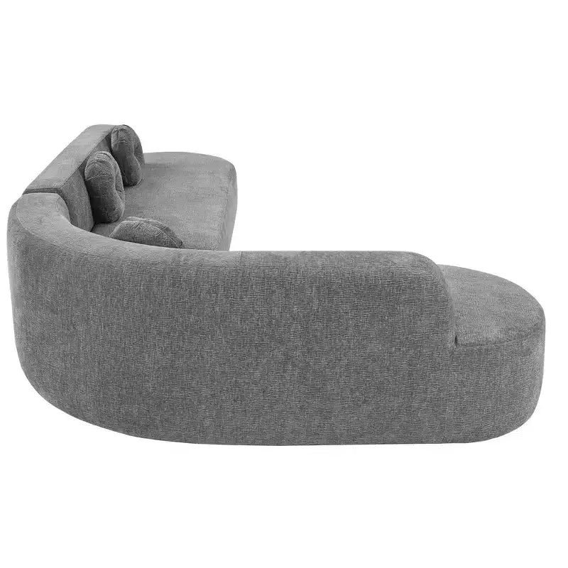 Divano componibile extra large da 310 cm, elegante divano in tessuto con tre cuscini rotondi, schiuma ad alta resilienza