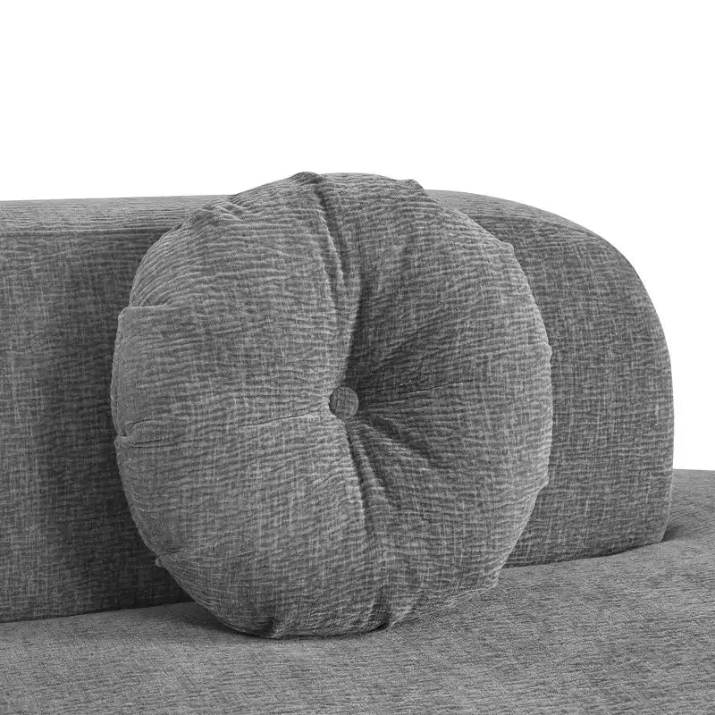 Divano componibile extra large da 310 cm, elegante divano in tessuto con tre cuscini rotondi, schiuma ad alta resilienza