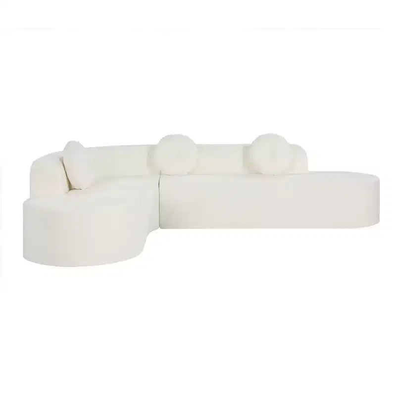 Divano componibile extra large da 310 cm, elegante divano in tessuto con tre cuscini rotondi, schiuma ad alta resilienza