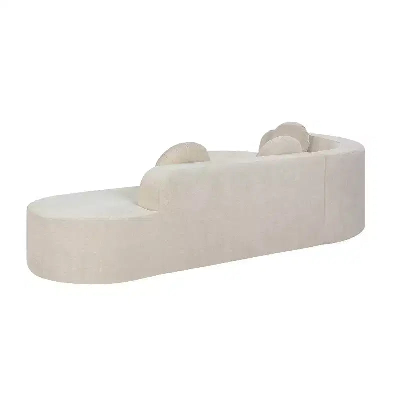 Divano componibile extra large da 310 cm, elegante divano in tessuto con tre cuscini rotondi, schiuma ad alta resilienza