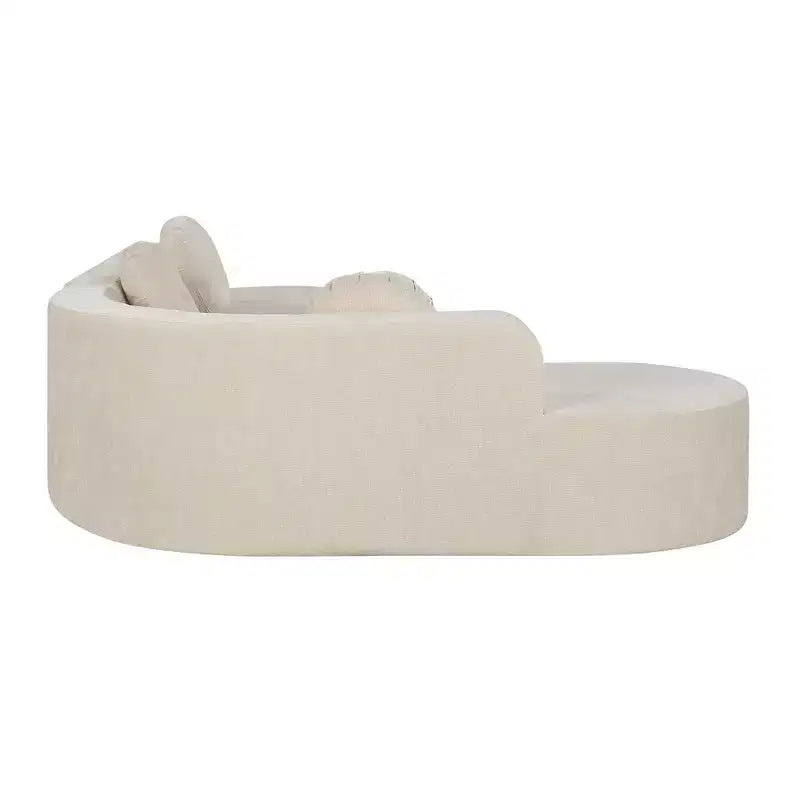 Divano componibile extra large da 310 cm, elegante divano in tessuto con tre cuscini rotondi, schiuma ad alta resilienza