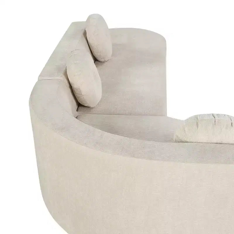 Divano componibile extra large da 310 cm, elegante divano in tessuto con tre cuscini rotondi, schiuma ad alta resilienza