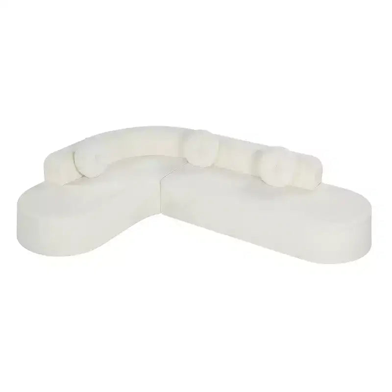 Divano componibile extra large da 310 cm, elegante divano in tessuto con tre cuscini rotondi, schiuma ad alta resilienza