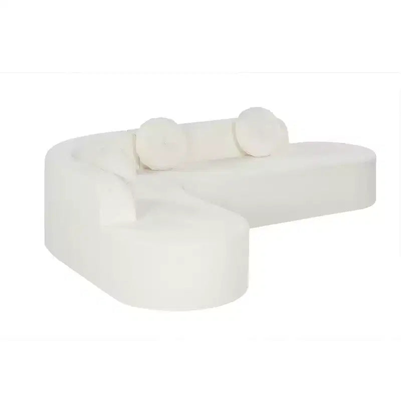Divano componibile extra large da 310 cm, elegante divano in tessuto con tre cuscini rotondi, schiuma ad alta resilienza