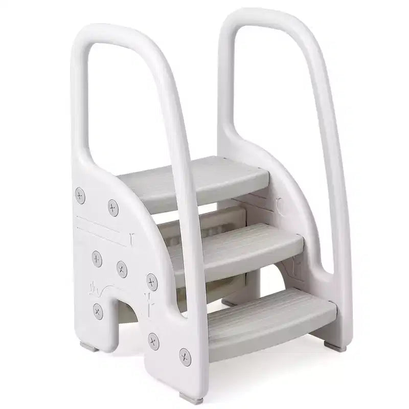 Sgabello a tre gradini per bambini per l'indipendenza – Sgabello per l'apprendimento a 3 gradini con maniglie e cuscinetti antiscivolo per lavandino, toilette e cucina, plastica facile da pulire (rosa)