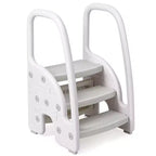 Opstapje voor peuters voor meer zelfstandigheid - 3-traps leerkruk met handgrepen en antislipkussentjes voor wastafel, toilet en keuken, eenvoudig schoon te maken kunststof (roze)