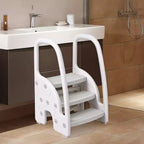 Opstapje voor peuters voor meer zelfstandigheid - 3-traps leerkruk met handgrepen en antislipkussentjes voor wastafel, toilet en keuken, eenvoudig schoon te maken kunststof (roze)