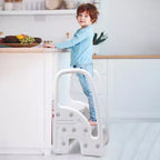 Opstapje voor peuters voor meer zelfstandigheid - 3-traps leerkruk met handgrepen en antislipkussentjes voor wastafel, toilet en keuken, eenvoudig schoon te maken kunststof (roze)