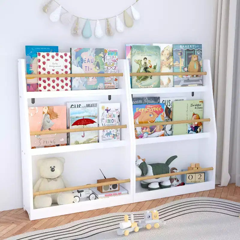 Libreria a tre ripiani per bambini da 56 cm Aiuta a mantenere in ordine camerette e sale giochi Adatta a bambini dai 3 anni in su Bianca