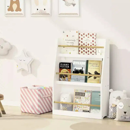 Libreria a tre ripiani per bambini da 56 cm Aiuta a mantenere in ordine camerette e sale giochi Adatta a bambini dai 3 anni in su Bianca
