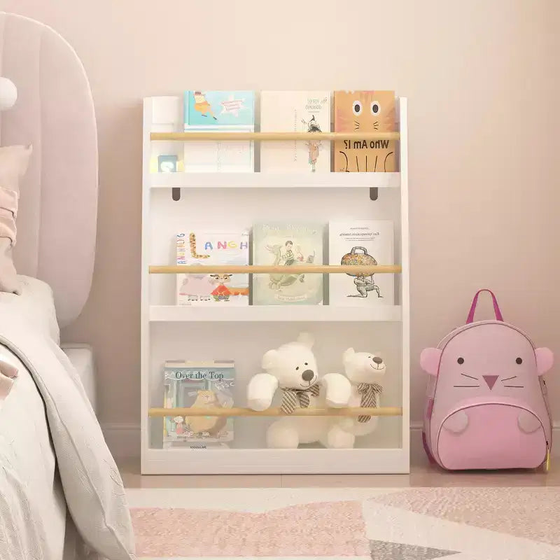 Libreria a tre ripiani per bambini da 56 cm Aiuta a mantenere in ordine camerette e sale giochi Adatta a bambini dai 3 anni in su Bianca