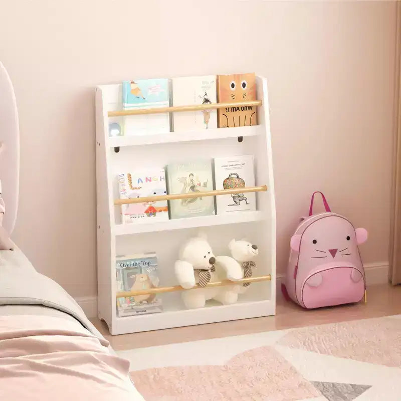 Libreria a tre ripiani per bambini da 56 cm Aiuta a mantenere in ordine camerette e sale giochi Adatta a bambini dai 3 anni in su Bianca