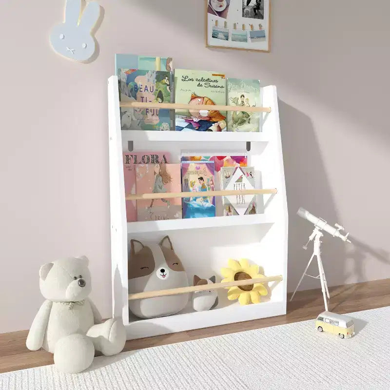 Libreria a tre ripiani per bambini da 56 cm Aiuta a mantenere in ordine camerette e sale giochi Adatta a bambini dai 3 anni in su Bianca