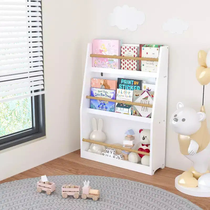 Libreria a tre ripiani per bambini da 56 cm Aiuta a mantenere in ordine camerette e sale giochi Adatta a bambini dai 3 anni in su Bianca