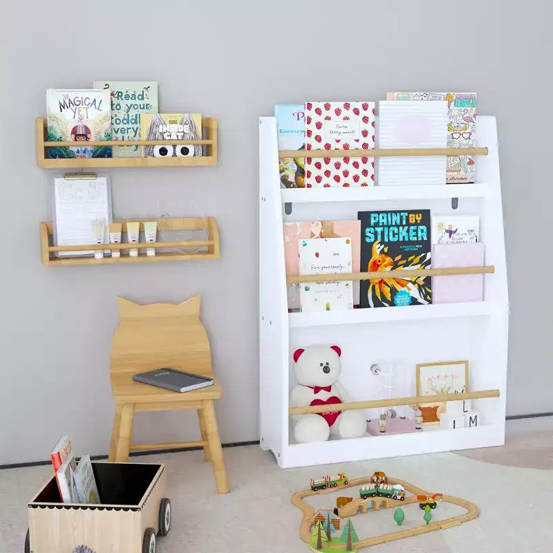 Libreria a tre ripiani per bambini da 56 cm Aiuta a mantenere in ordine camerette e sale giochi Adatta a bambini dai 3 anni in su Bianca