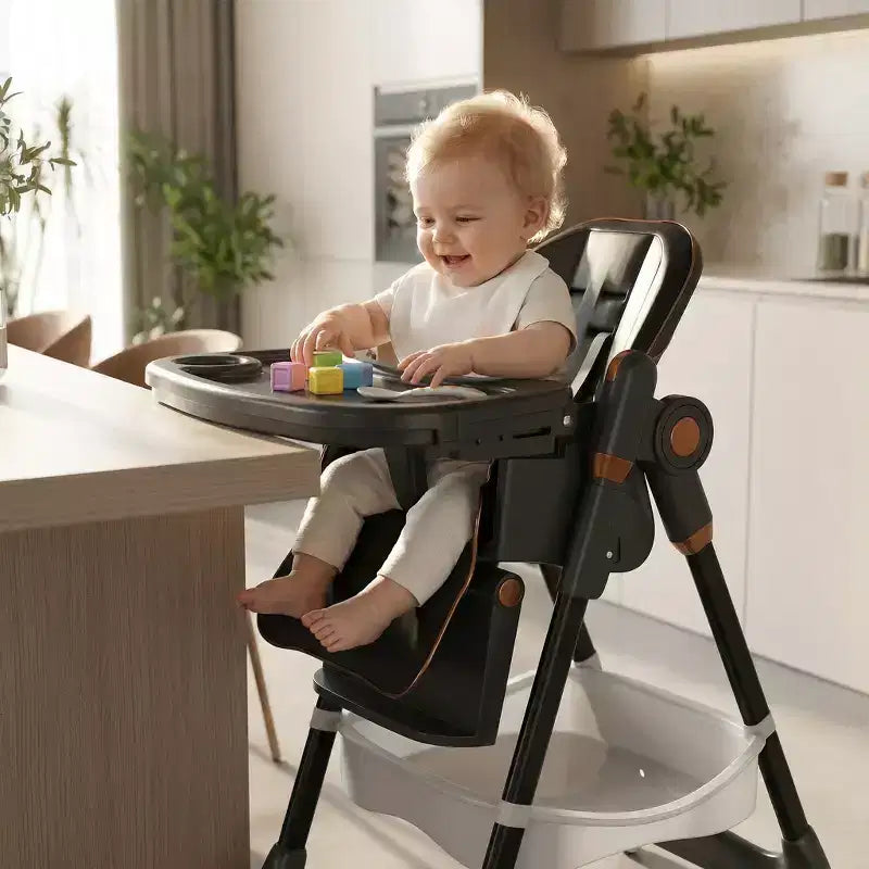 Seggiolone Portatile Regolabile da Neonato a Bambino (0-6 Anni) con Ruote Bloccabili, Cintura a 5 Punti e Design Facile da Pulire, per Casa