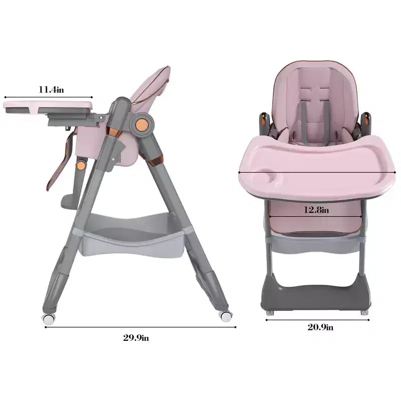 Seggiolone Portatile Regolabile da Neonato a Bambino (0-6 Anni) con Ruote Bloccabili, Cintura a 5 Punti e Design Facile da Pulire, per Casa