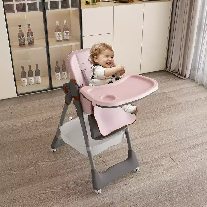 Seggiolone Portatile Regolabile da Neonato a Bambino (0-6 Anni) con Ruote Bloccabili, Cintura a 5 Punti e Design Facile da Pulire, per Casa