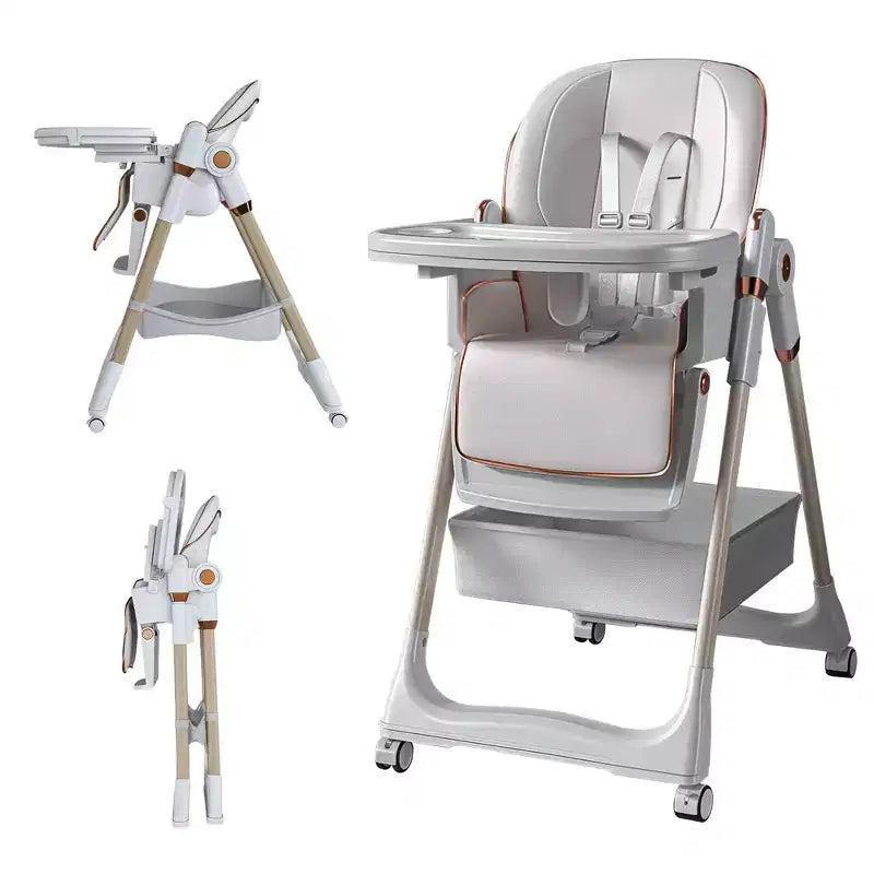 Seggiolone Portatile Regolabile da Neonato a Bambino (0-6 Anni) con Ruote Bloccabili, Cintura a 5 Punti e Design Facile da Pulire, per Casa