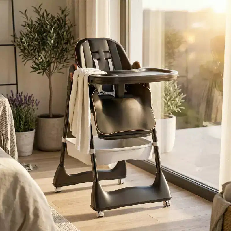 Seggiolone Portatile Regolabile da Neonato a Bambino (0-6 Anni) con Ruote Bloccabili, Cintura a 5 Punti e Design Facile da Pulire, per Casa
