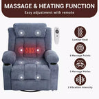 Sillón reclinable giratorio de 360° extragrande con calefacción y masaje. Amplio sillón mecedor para personas corpulentas y altas, 3 posiciones, portavasos, puerto USB y bolsillo, sillón de descanso definitivo.