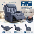Sillón reclinable giratorio de 360° extragrande con calefacción y masaje. Amplio sillón mecedor para personas corpulentas y altas, 3 posiciones, portavasos, puerto USB y bolsillo, sillón de descanso definitivo.