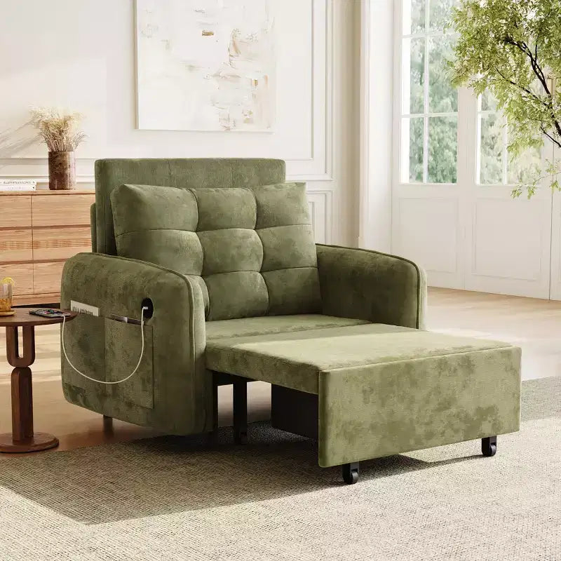 Poltrona moderna con lounge estraibile, letto trasformabile 3 in 1, divano letto singolo per soggiorno, appartamento o ufficio