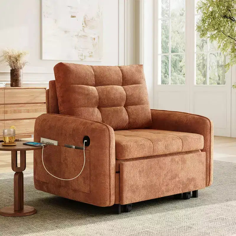Poltrona moderna con lounge estraibile, letto trasformabile 3 in 1, divano letto singolo per soggiorno, appartamento o ufficio