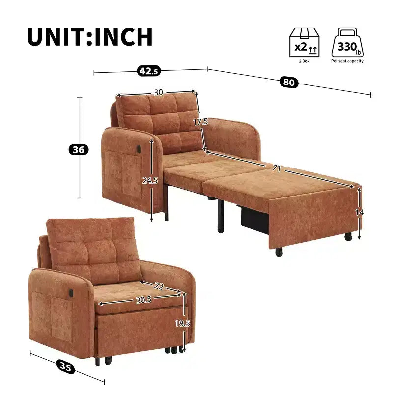 Poltrona moderna con lounge estraibile, letto trasformabile 3 in 1, divano letto singolo per soggiorno, appartamento o ufficio