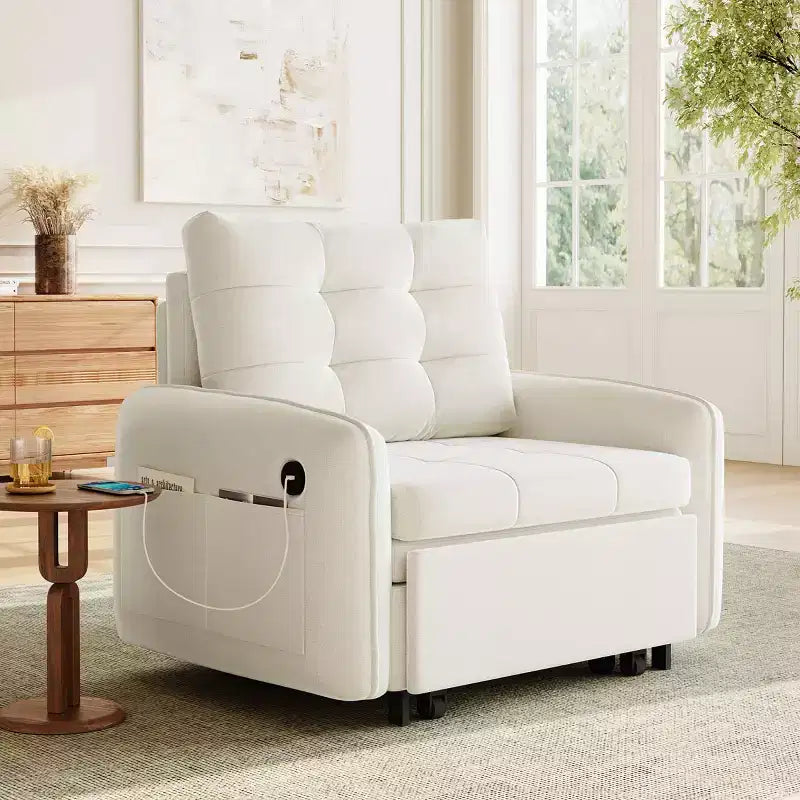 Poltrona moderna con lounge estraibile, letto trasformabile 3 in 1, divano letto singolo per soggiorno, appartamento o ufficio