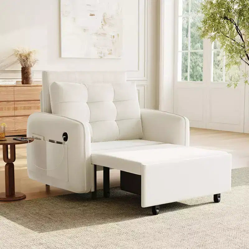 Poltrona moderna con lounge estraibile, letto trasformabile 3 in 1, divano letto singolo per soggiorno, appartamento o ufficio