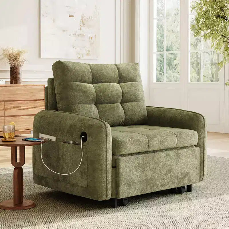 Poltrona moderna con lounge estraibile, letto trasformabile 3 in 1, divano letto singolo per soggiorno, appartamento o ufficio