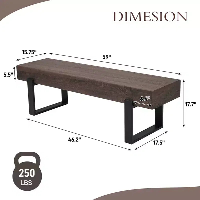 Panca da pranzo da fattoria da 149,86 cm con piano in MDF e gambe in metallo per molteplici usi