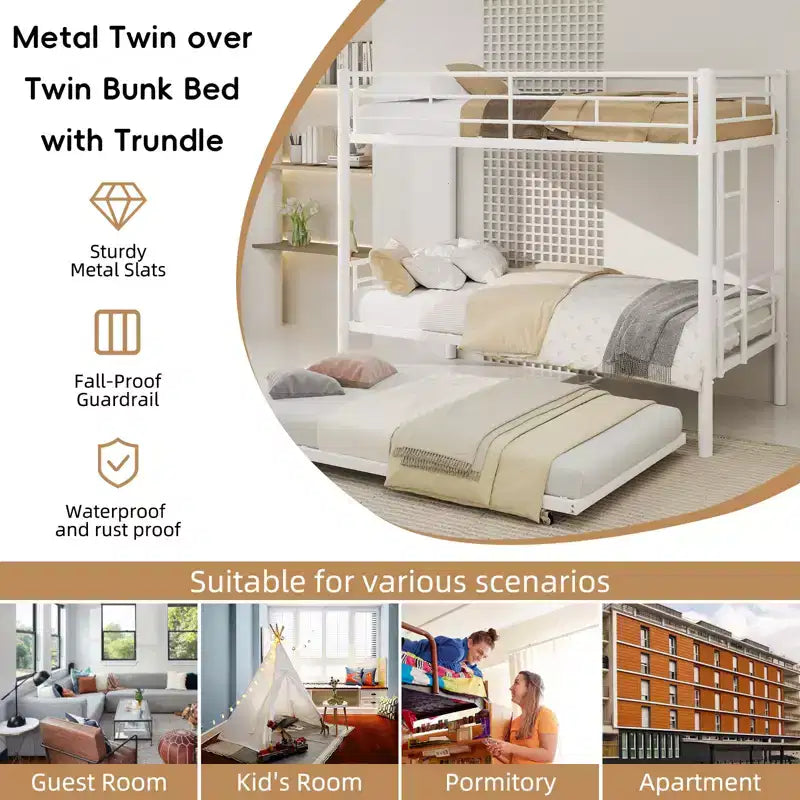 Letto a castello in metallo moderno Farhan con spondina di sicurezza e design convertibile
