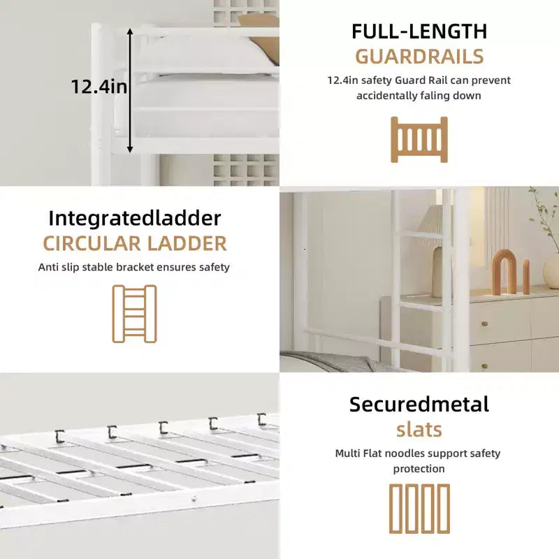 Letto a castello in metallo moderno Farhan con spondina di sicurezza e design convertibile