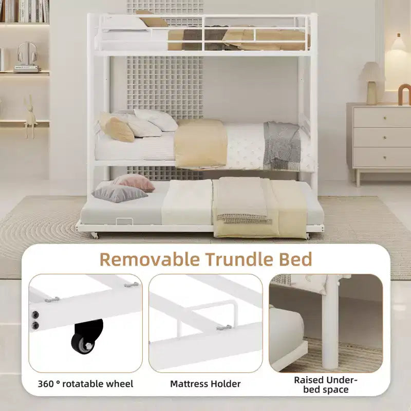 Letto a castello in metallo moderno Farhan con spondina di sicurezza e design convertibile