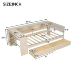 Twin Daybed with Linen Upholstered Headboard, Built-in Charging Station & Storage Shelves(Upgraded)