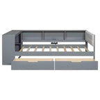 Twin Daybed with Linen Upholstered Headboard, Built-in Charging Station & Storage Shelves(Upgraded)