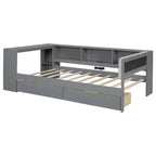 Twin Daybed with Linen Upholstered Headboard, Built-in Charging Station & Storage Shelves(Upgraded)