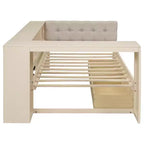 Twin Daybed with Linen Upholstered Headboard, Built-in Charging Station & Storage Shelves(Upgraded)