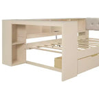 Twin Daybed with Linen Upholstered Headboard, Built-in Charging Station & Storage Shelves(Upgraded)