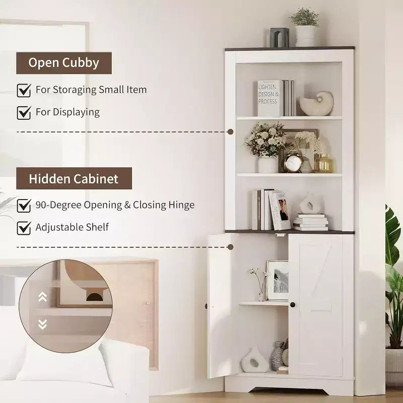 Mobile angolare da appoggio stile rustico, piccolo mobile angolare da pavimento con anta e ripiano regolabile, organizer stretto per bagno, dispensa, soggiorno