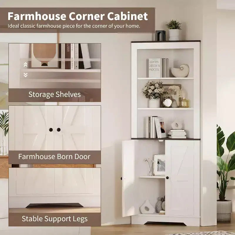 Mobile angolare da appoggio stile rustico, piccolo mobile angolare da pavimento con anta e ripiano regolabile, organizer stretto per bagno, dispensa, soggiorno
