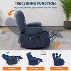 Um 360° drehbarer Relaxsessel mit Wärme- und Massagefunktion, manueller Schaukel-Relaxsessel, Getränkehalter und Aufbewahrungstaschen, Chenille/PU-Leder für Wohnzimmer und Schlafzimmer