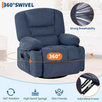 Um 360° drehbarer Relaxsessel mit Wärme- und Massagefunktion, manueller Schaukel-Relaxsessel, Getränkehalter und Aufbewahrungstaschen, Chenille/PU-Leder für Wohnzimmer und Schlafzimmer